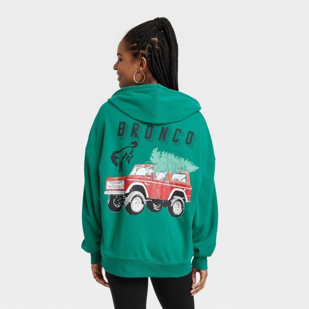 Women's Ford Bronco Zip-Up Graphic Hoodie - nwt Green